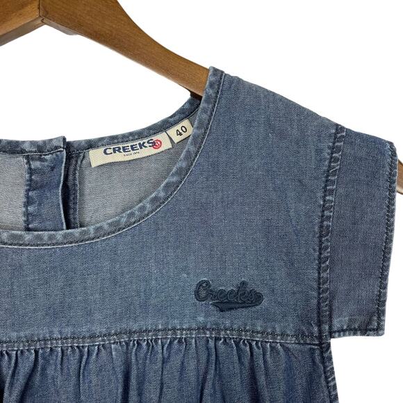 Creeks | Dark Chambray Sleeveless Pleated Knee Length Shift Dress - Picture 5 of 7